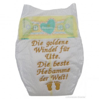 Bestickte Windel für Hebamme